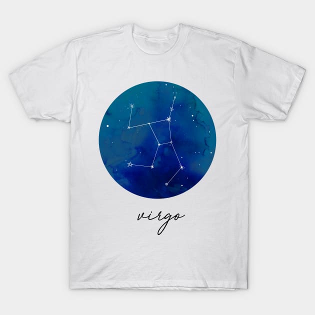 Virgo Watercolor Zodiac Constellation T-Shirt by aterkaderk